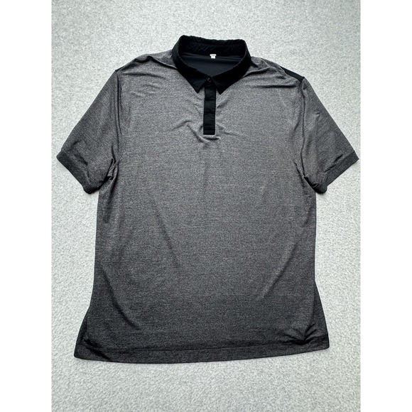 Lululemon Polo Shirt Mens XL Gray Black Short‎ Sleeve Golf Athletic Performance - Picture 1 of 7